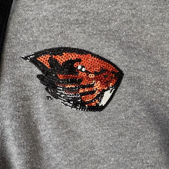 VS Pink OSU Oregon State Beavers Sequin Bling Half-Zip Gray Hoodie Sz XS - Picture 3 of 9
